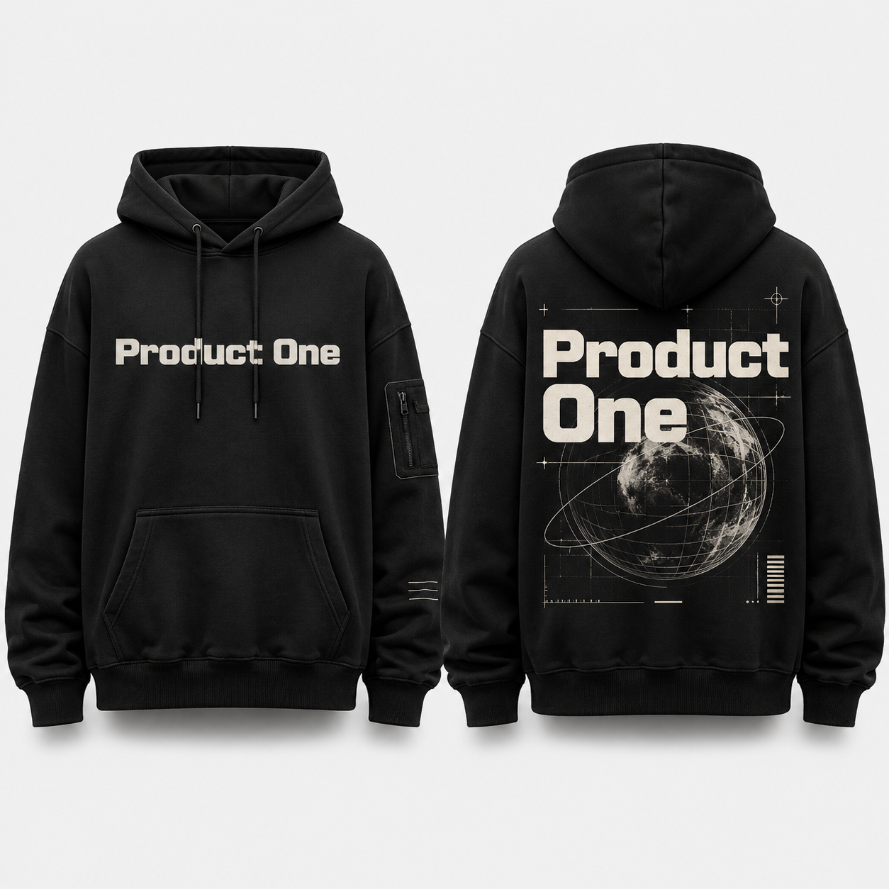 Product One hoodie, front and back